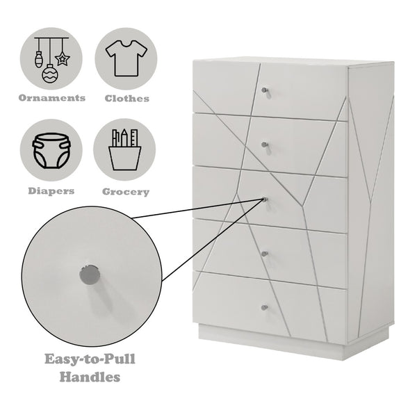 English Elm Esther Five Drawer Gloss Chest with Embossed Fronts for Modern Bedroom Storage B2756P506261