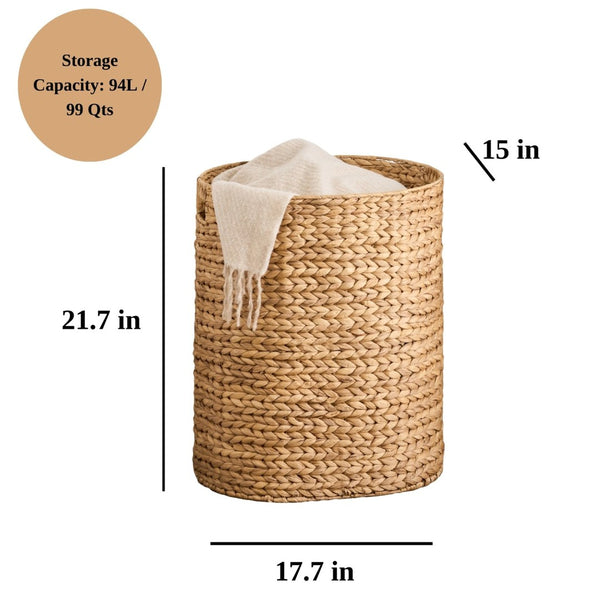 English Elm Judas Oval Water Hyacinth Woven Laundry Hamper Breathable Bohemian Basket B093P429630