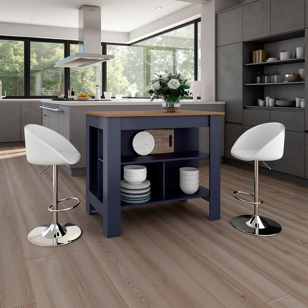 English Elm Cala Kitchen Island with Four Open Shelves Airy Leg Base Meal Prep Organizer B070P391785