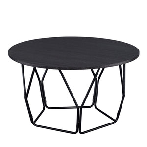 English Elm Espresso Drum Coffee Table with Open Metal Base and Round Top, 32.5" Stylish Accent Table B062P186446