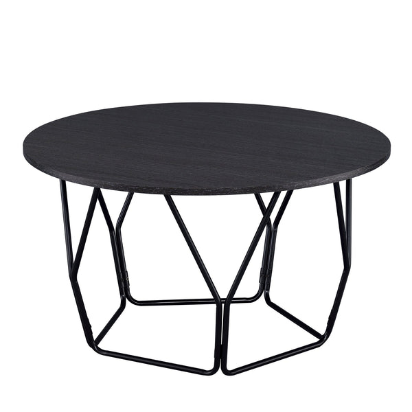 English Elm Espresso Drum Coffee Table with Open Metal Base and Round Top, 32.5" Stylish Accent Table B062P186446