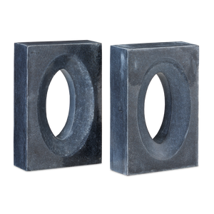 Demi Black Bookends Set of 2 - Elegant Solid Travertine Decor with Modern Sculptural Design