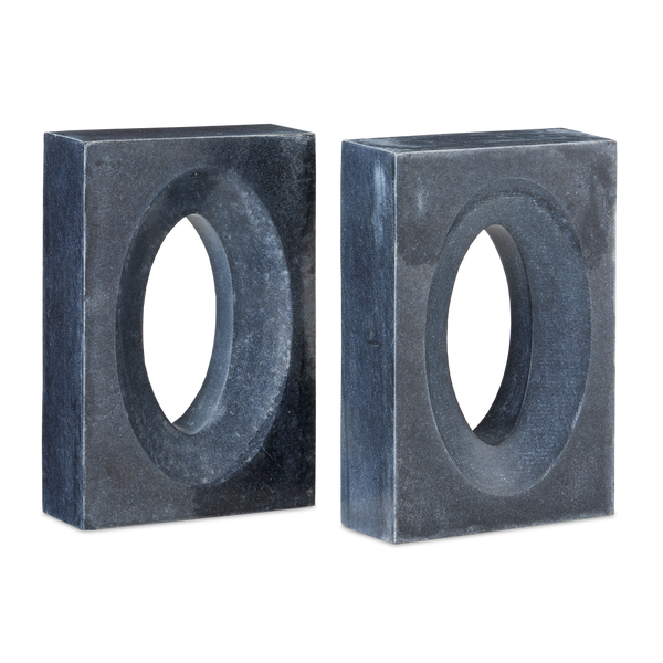 Demi Black Bookends Set of 2 - Elegant Solid Travertine Decor with Modern Sculptural Design