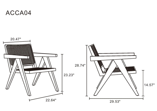 English Elm Hamlet Cane Back Wood Accent Armchair with Solid Ash Frame, Authentic Rattan Seat, Fully Assembled Black+Natural B365P398409