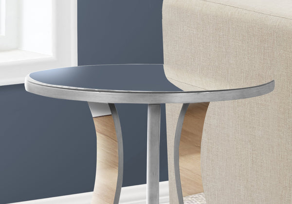 English Elm Accent Glam Mirror End Table with Geometric Rounded Legs, Distressed Silver Finish, Spacious Top B2710P219410