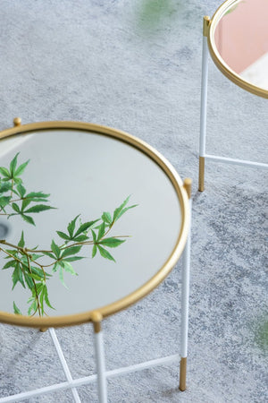 English Elm Set Hannes Nesting Side Tables with Glass Tops Elegant Deco-Modern Metal Frame for Living Rooms Gold+White W2078P394084