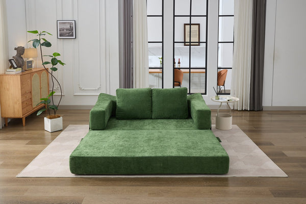 English Elm Modern Modular Chenille Sofa Bed Fold-Out Convertible Floor Couch with Removable Backrest & Pockets in Green W1829P192398