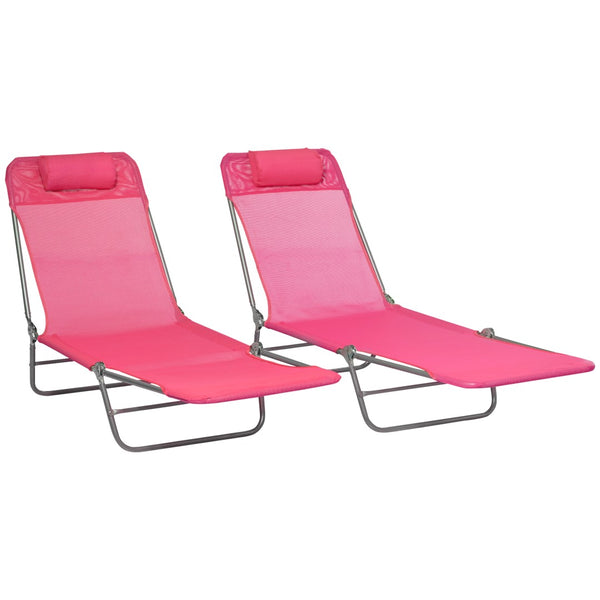 English Elm Outsunny 2 Piece Pink Folding Chaise Lounge Chairs With 6-Position Recline For Poolside Relaxation W2225P174376-GIGA