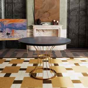 English Elm Black Oak 42" Round Dining Table with Oak Veneer Top, Scratch-Resistant Finish & Sturdy Iron Pedestal Base, Compact Rustic-Modern Piece N842P319125B