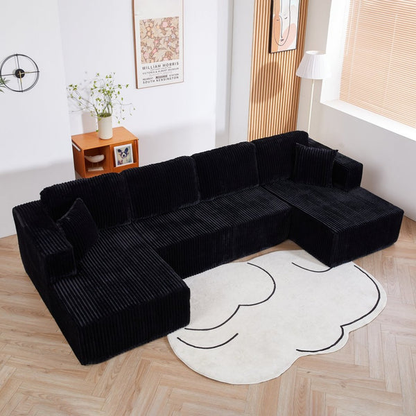 English Elm U Shape Modular Sectional Sofa Corduroy Upholstered Minimalist Living Room Couch Black W1919S00015