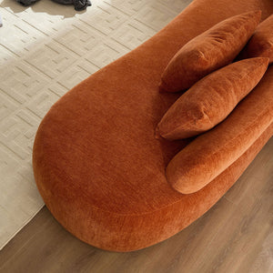 English Elm Modern L Shape Sectional Sofa 134.6" Modular Curved Chaise 6 Pillows PU Leather Base Orange W3208S00005