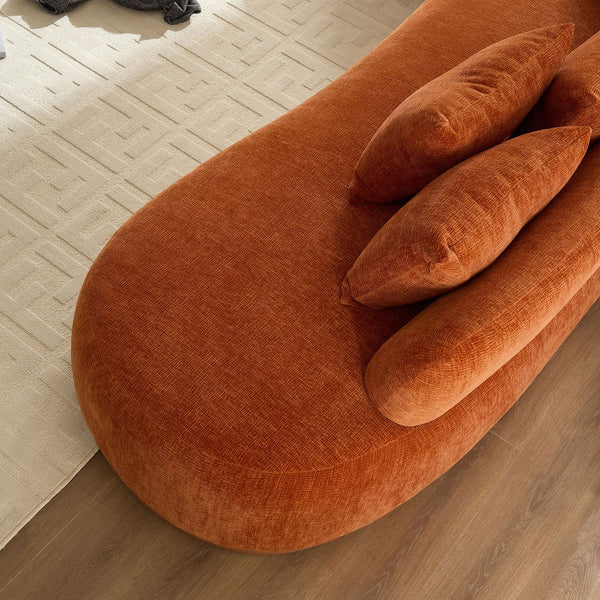 English Elm Modern L Shape Sectional Sofa 134.6" Modular Curved Chaise 6 Pillows PU Leather Base Orange W3208S00005