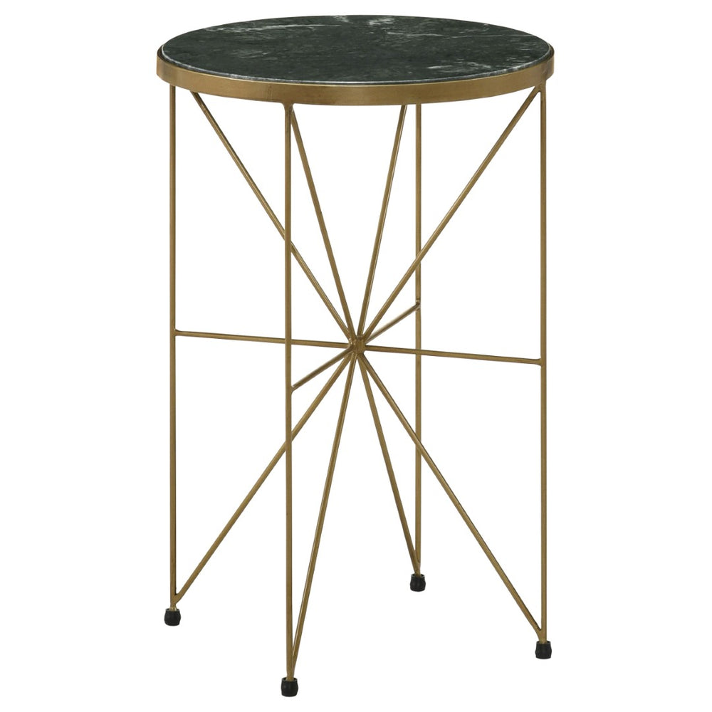 English Elm Sidney Green Marble Round Side Table with Geometric Iron Base for Living Room Decor B062P441131