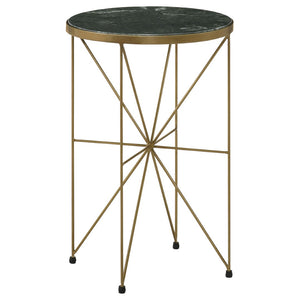 English Elm Sidney Green Marble Round Side Table with Geometric Iron Base for Living Room Decor B062P441131
