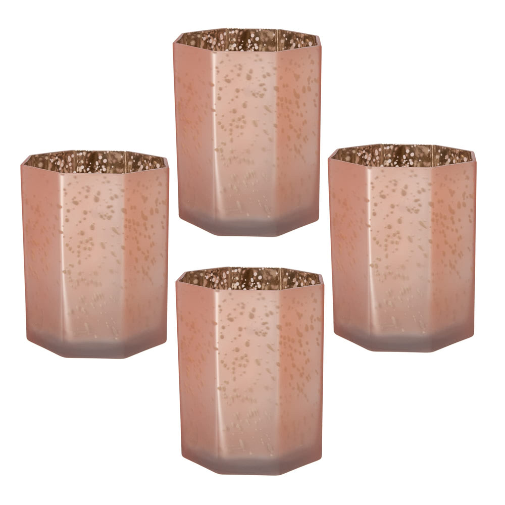 English Elm 5.1x5.1x5.9" Frosted Mercury Glass Octagonal Candle Holder with Modern Cylinder Silhouette for Decor Pink W2078P390738