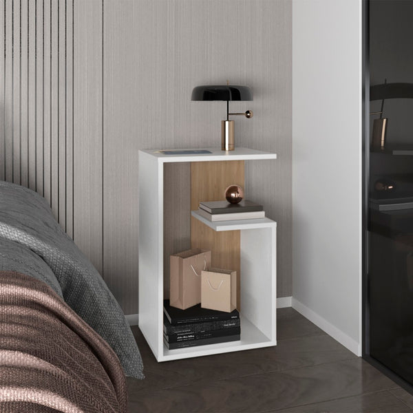 English Elm Side Table 25" H - Modern White Accent Table With Shelves For Small Spaces, Easy Assembly & Eco-Friendly B097P296861-GIGA