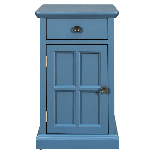 English Elm U-Can Classic Vintage Livingroom End Table with Hidden Tray, Cup Holders, USB Outlet & Cabinet Storage Antique Navy N724P185778M
