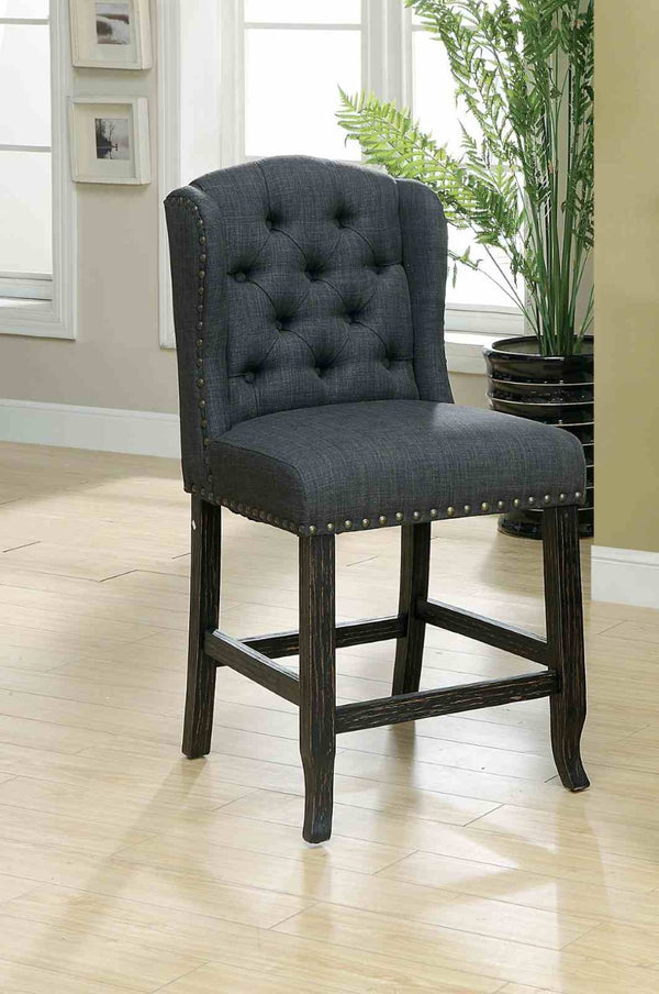 English Elm Rustic 2Pc Counter Height Chair Set With Wingback Design, Distressed Trim & Antique Black Finish B2741P408967-GIGA