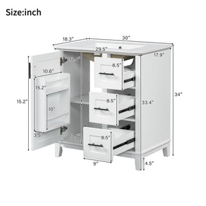 English Elm 30-inch Modern Bathroom Vanity with Ceramic Basin, Rubberwood Frame, Soft-Close Drawers & Organized Storage White N729P290689K