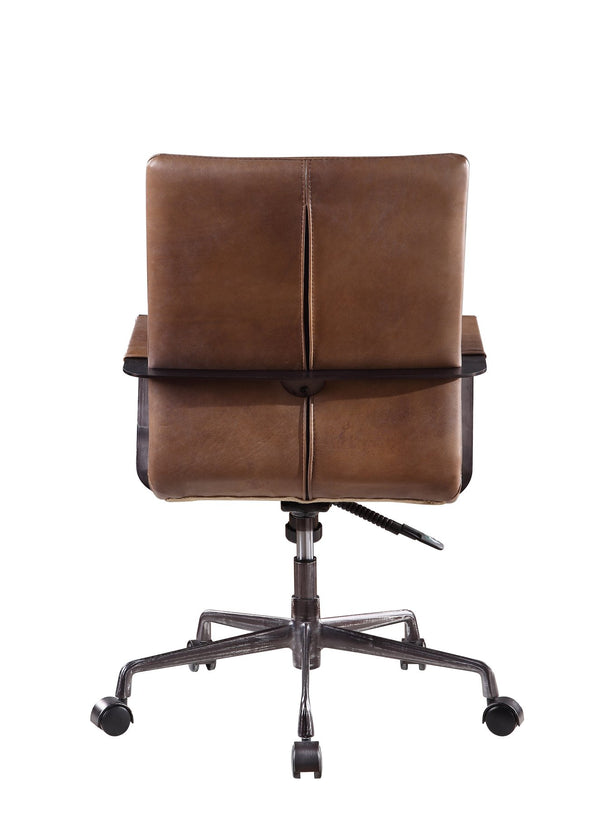 English Elm Indra Vintage Chocolate Top Grain Leather Executive Office Chair with 360° Swivel, Pneumatic Lift, Tufted High Backrest B2726P333498