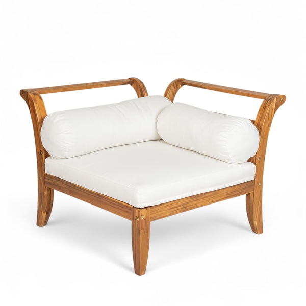 English Elm TOPMAX 6-Piece Acacia Patio Sofa Set - Modular L-Shaped Conversation Set, Convertible Daybed, Teak Beige Cushions SP100031AAA