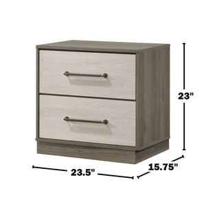 English Elm 2-drawer Nightstand Floating Base Grey Oak Melamine Finish Antique Nickel Hardware B016P460455