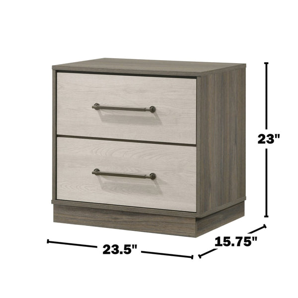 English Elm 2-drawer Nightstand Floating Base Grey Oak Melamine Finish Antique Nickel Hardware B016P460455