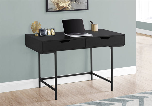 English Elm Computer Desk For Home Office - Modern Black Laminate & Metal, Space-Saving With Storage Drawers B2710P219842
