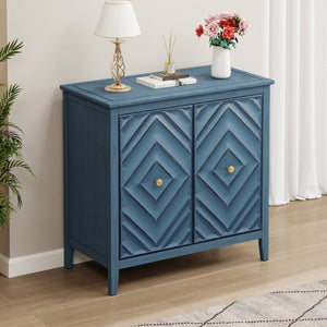 English Elm Geometric Diamond Embossed Sideboard Cabinet Matte Vintage Mdf Entryway Storage Blue W688P364739
