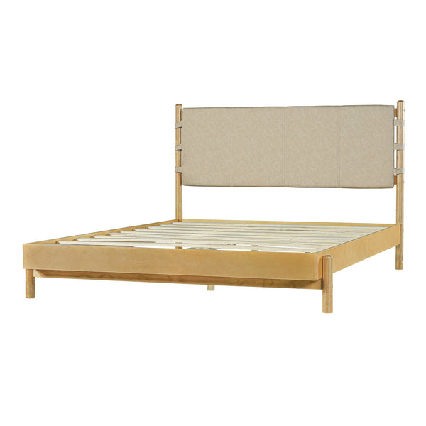 English Elm Christopher Knight Home® - Premium Rubber Wood Platform Bed Frame - Stylish Queen Bed With Beige Headboard, Mid-Century Design N770P288638A_N770P288639A