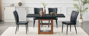 English Elm Expandable Dining Set with Pu Leather Chairs Modern Mdf Table Seats up to Eight W1151S04702