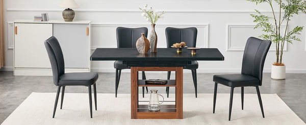 English Elm Expandable Dining Set with Pu Leather Chairs Modern Mdf Table Seats up to Eight W1151S04702
