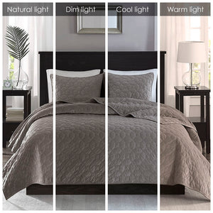 JLA Home Madison Park - 3 Velvet Quilt Set with Plush Geometric Quilting, Antimicrobial Finish, Silky Soft 3-Piece Bedding Taupe MP13-3306