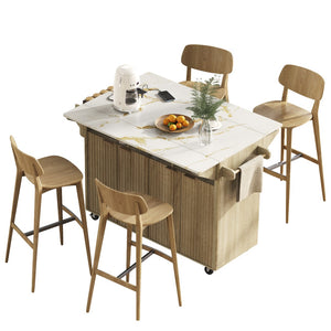 English Elm K&k Fluted Rolling Kitchen Island Faux Marble Top Power Outlet Storage Drawers Natural N707P353934Y