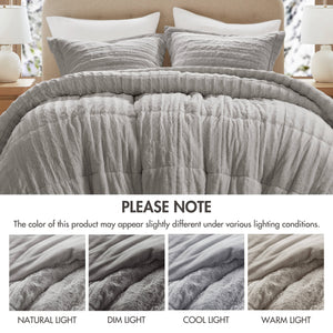 JLA Home Madison Park - Faux Super-Soft Faux Fur Comforter Mini Set with OEKO-TEX Certification for Luxurious, Warm Bedding Grey MP10-3070