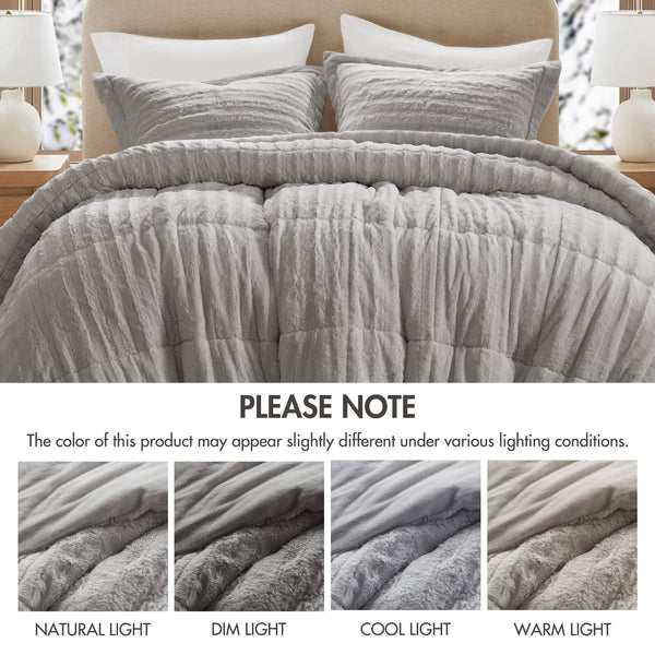 JLA Home Madison Park - Faux Super-Soft Faux Fur Comforter Mini Set with OEKO-TEX Certification for Luxurious, Warm Bedding Grey MP10-3070