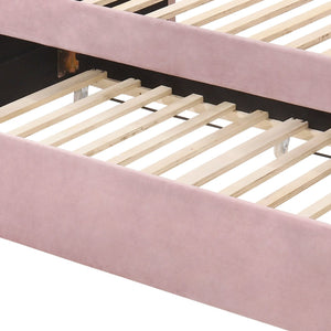 English Elm Adkins Pink Velvet Upholstered Daybed with Trundle Twin, Button-Tufted, Nailhead Trim, 330lb Capacity B2726S00407