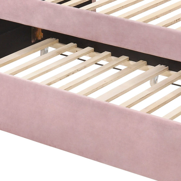 English Elm Adkins Pink Velvet Upholstered Daybed with Trundle Twin, Button-Tufted, Nailhead Trim, 330lb Capacity B2726S00407