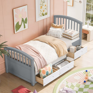 English Elm Twin Platform Bed Solid Pine Frame Six Drawer Storage Clean Modern Bedroom Design N719S000121S