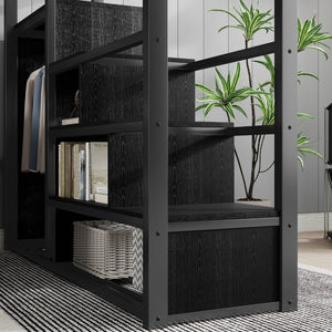 English Elm Full Size Metal Loft Bed with Stair Storage and Built-in Wardrobe for Kids W2580S00058