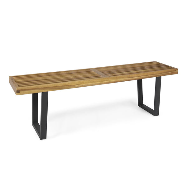 English Elm Metal/solid Acacia Wood Outdoor Bench Gray Wash Finish Iron Legs Patio Seating N768P403945T