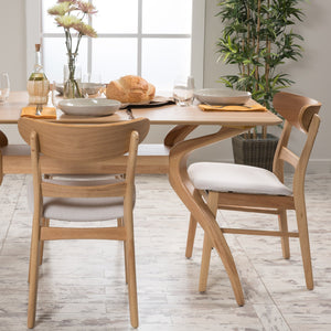 English Elm Christopher Knight Home® - Dining Chair - Mid-Century Modern Light Beige Upholstered Seat With Stylish Splayed Wood Legs 58915.00LBE