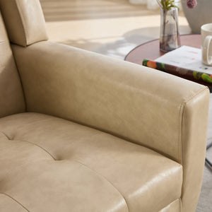 English Elm Modern Pu Leather Ergonomic Accent Chair with Padded Arms and Matte Black Legs Khaki W676P172470