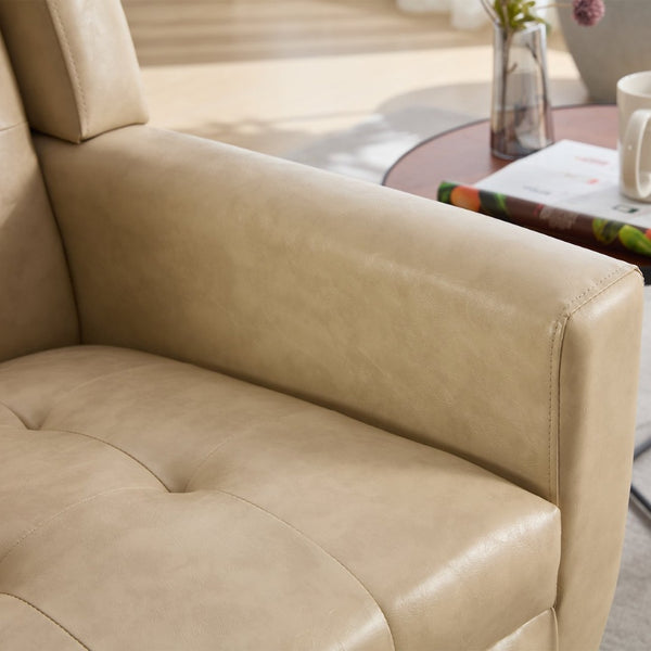 English Elm Modern Pu Leather Ergonomic Accent Chair with Padded Arms and Matte Black Legs Khaki W676P172470