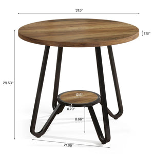 English Elm Stylish Round Coffee Table with Engineered Wood Top and Open Metal Base for Living Rooms T3971P454425