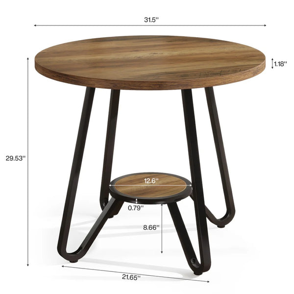 English Elm Stylish Round Coffee Table with Engineered Wood Top and Open Metal Base for Living Rooms T3971P454425