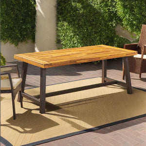 English Elm Christopher Knight Home® - Carlie Outdoor Acacia Dining Table with Powder-Coated Iron Legs, Slat Top Patio Table for Gatherings N768P197034F