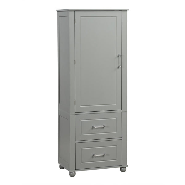 English Elm Tall Bathroom Storage Cabinet - Modern Grey Mdf Stand With Adjustable Shelf & 2 Drawers For Organization N725P241045E-GIGA