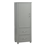 English Elm Tall Bathroom Storage Cabinet, Freestanding Storage Cabinet With Two Drawers and Adjustable Shelf, Mdf Board With Painted Finish, Grey