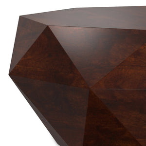 English Elm Zayn Solid Acacia Faceted Drum Coffee Table Sculptural Wood Grain Living Room Accent Walnut Brown B136P429090